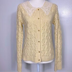Anthropologie | Freeway angora/acrylic crochet & lace cardigan sz S